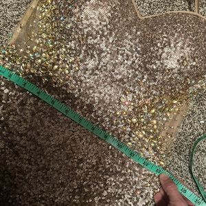 Gold sequin sweetheart neckline formal gown